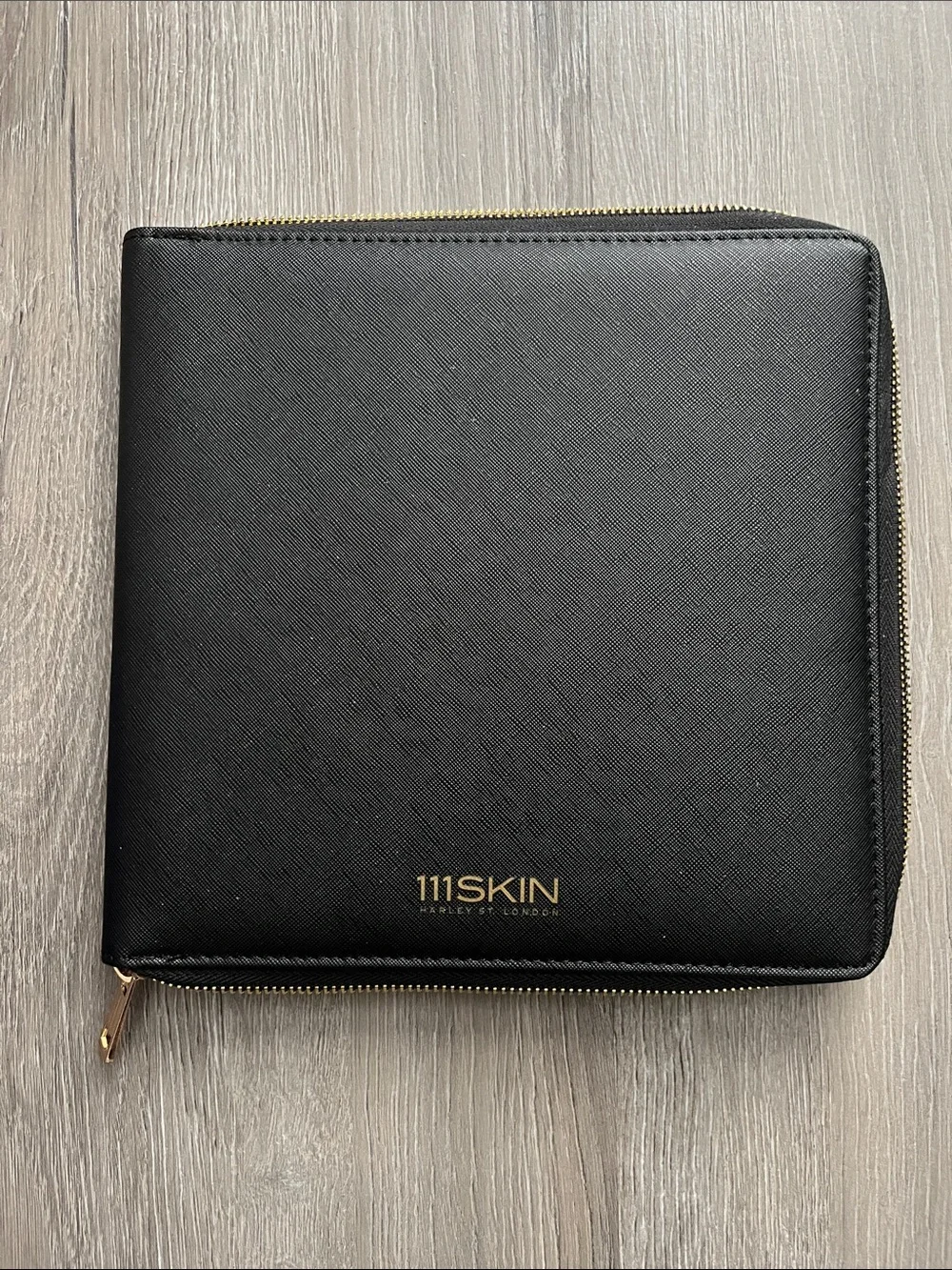 111SKIN Black Faux Leather Zip Small portFolio with Gold Logo
